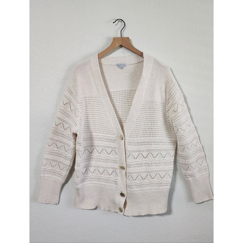 Ophelia Roe Cream Open Knit Cardigan Medium Sweater